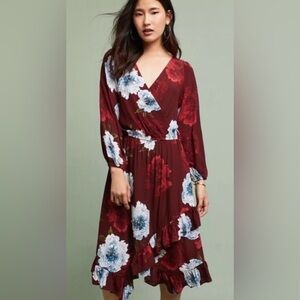 Anthropologie Plenty by Tracy Reese Aleah Burgundy Floral Midi Dress - Size S